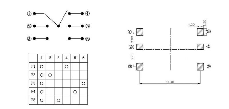 10*10*10貼片五向開(kāi)關(guān)接線圖