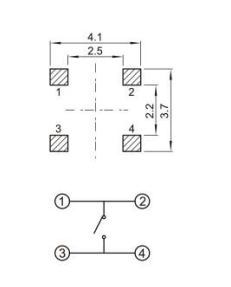 YX-TS-A005，3.7*3.7小型貼片輕觸開關電路圖